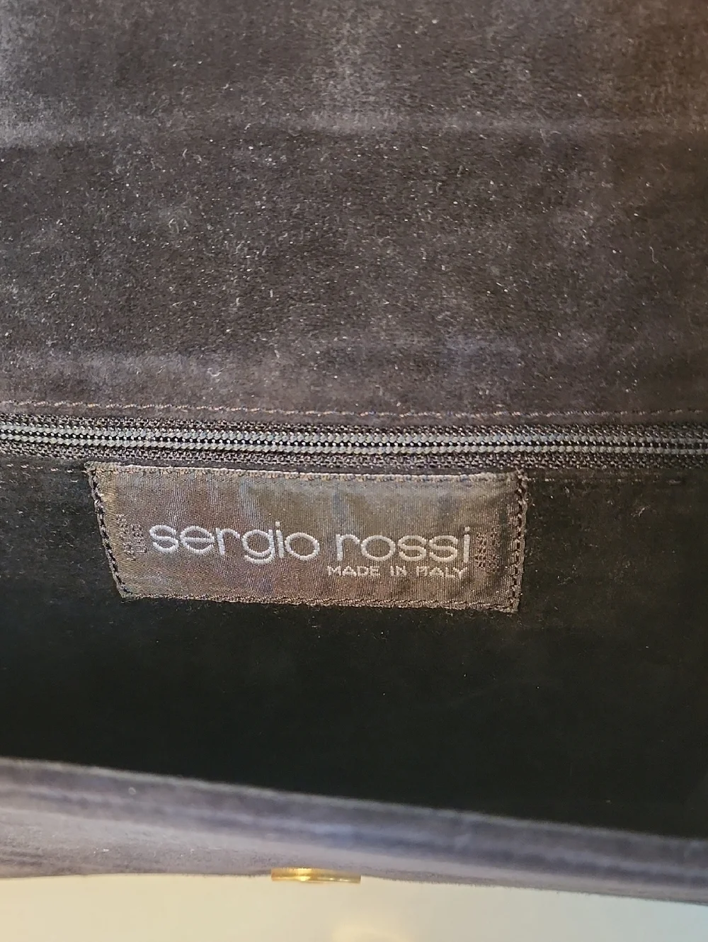 SERGIO ROSSI VTG Suede Clutch Black w/ Gold Embroidery Vintage Italian Luxury